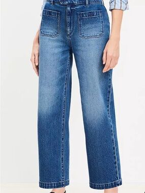 LOFT Curvy Sailor High Rise Wide Leg Crop Jeans in Vintage Indigo Wash size 29/8